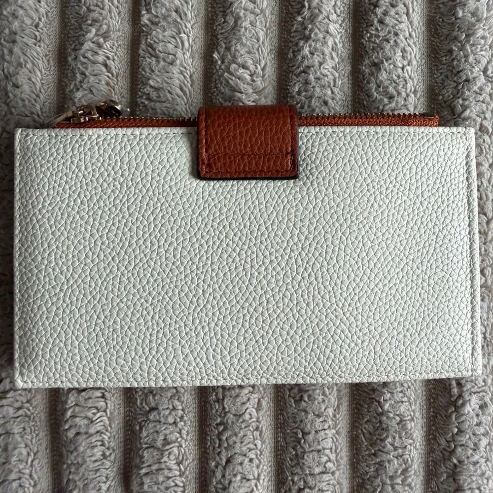 Bostanten Slim Bifold Wallet Cream Cognac Pebbled‎ Vegan Leather Zip Card Case